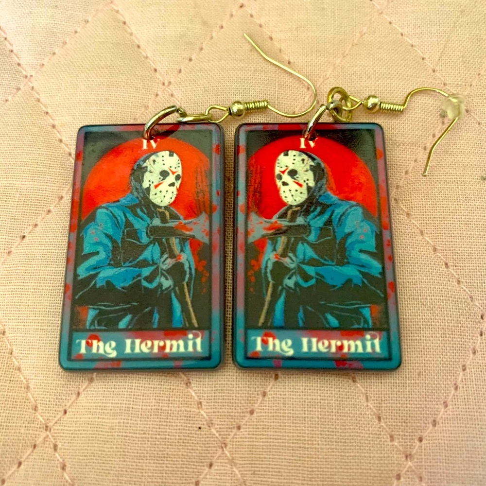 Friday the 13th Jason tarot card earrings